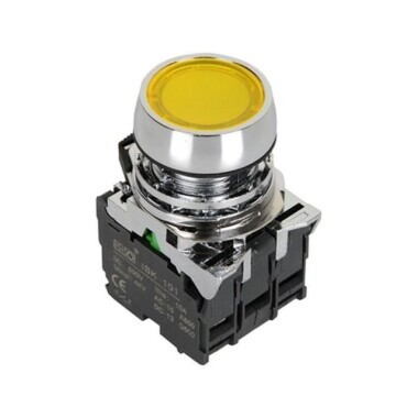 ISM-BW35B5 24V Illuminated Spring Metal Button - Yellow - Görsu Elektronik