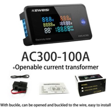 KEWEISI KWS-AC300-100A Digital Electricity Meter Voltmeter Ammeter Measurement Close CT - 2