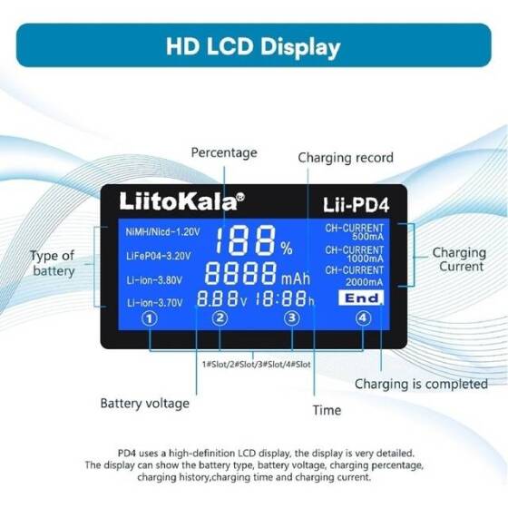 LiitoKala Lii-500 Multifunction Charger 18650 26650 16340 14500 10440 18500 Usb 5V Output Large LCD Display Full Set US Plug - 4