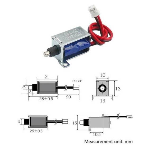LY-025 DC12V 42N 12mm Through Push-Pull Electromagnetic Lock - 2
