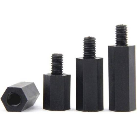 M2-5x25+6mm Black Hexagonal Nylon Column Single Head - 1