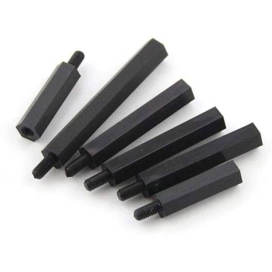 M2-5x25+6mm Black Hexagonal Nylon Column Single Head - 3