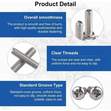 M2x60 304 Stainless Steel Cross Recessed Pan Head Screws Phillips Screws - 4