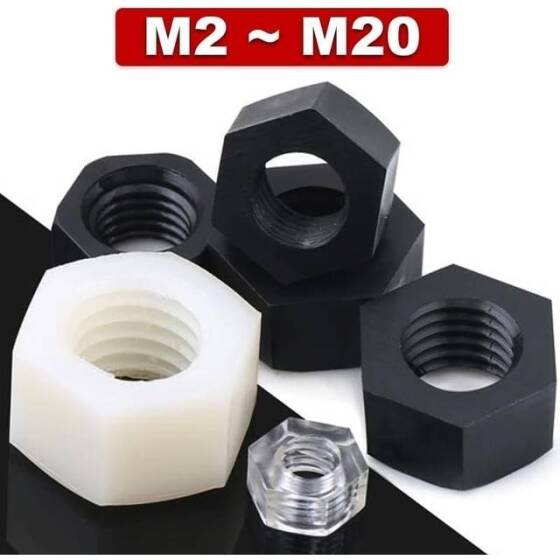 M3 White Hexagonal Nylon Nut - 5