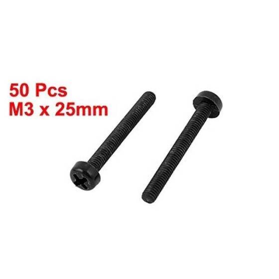 M3x25 Black Plastic Nylon Pan Head Phillips Screw - 3