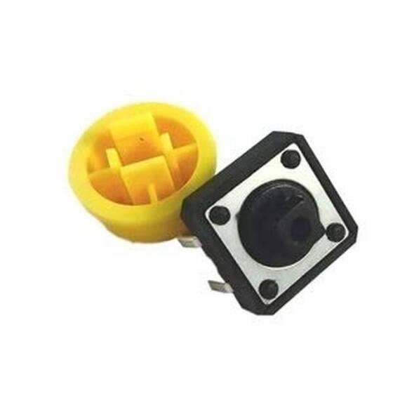 Momentary Tactile Push Button Switch 12x12x7.3mm With Yellow Round Cap - 2