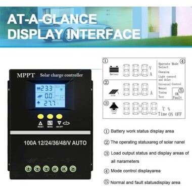 MPPT 60A 12V/24V/36V/48V/60V Solar Charge Controller - Dual USB - LCD Display - Automatic Solar Cell Charger - Regulator With Charge - 5
