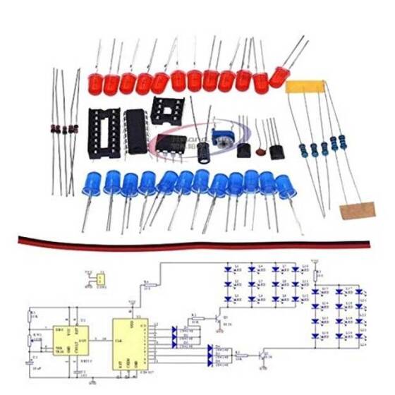 NE555 + CD4017 Red Blue Double Color Flashing Lights Board DIY Kit - 2