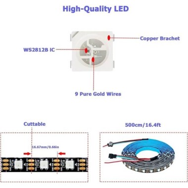 Non-Waterproof 5V WS2812B RGB5050 Black SMD LED Strip 60 LED/Meter Flexible 5M/Roll IP30 - 5