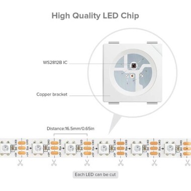 Non-Waterproof 5V WS2813B RGB5050 White SMD LED Strip 60 LED/Meter Flexible 5M/Roll IP30 - 2