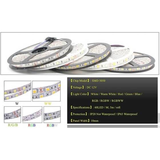 Non-Waterproof Blue 5050 12V SMD LED Strip 60 LED/Meter Flexible 5M/Roll - 5