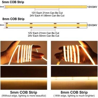 Non-Waterproof FC0B Ra09 6000K Cold White 24V SMD LED Strip 528 LED/Meter Flexible 5M/Roll 8mm Wide - 4