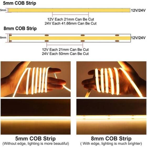 Non-Waterproof FC0B Ra09 6000K Cold White 24V SMD LED Strip 528 LED/Meter Flexible 5M/Roll 8mm Wide - 4