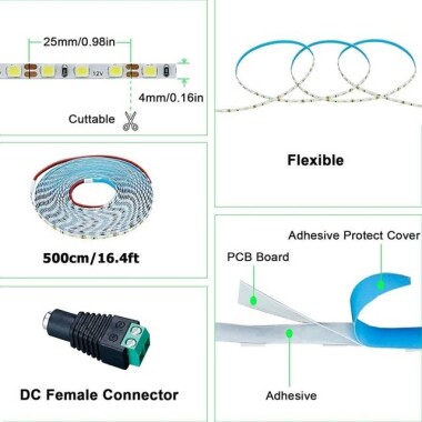 Non-Waterproof Green 2835 12V SMD LED Strip 60 LED/Meter Flexible 5M/Roll - 4