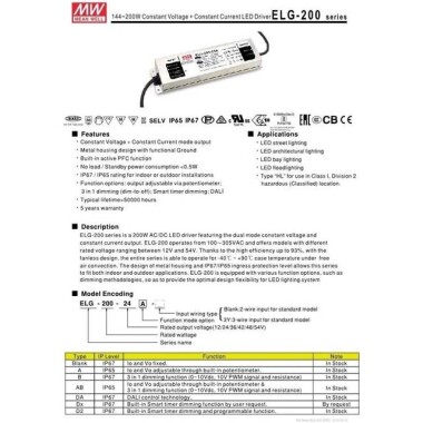 Original Taiwan MEAN WELL ELG-200-48A-3Y Waterproof Power Supply - 2
