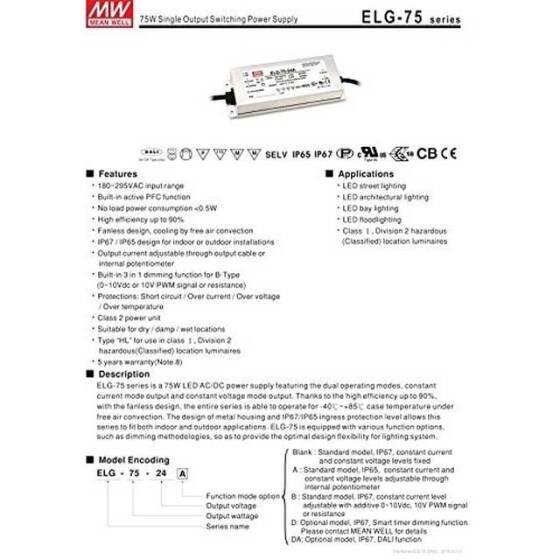 Original Taiwan MEAN WELL ELG-75-36A-3Y Waterproof Power Supply - 4