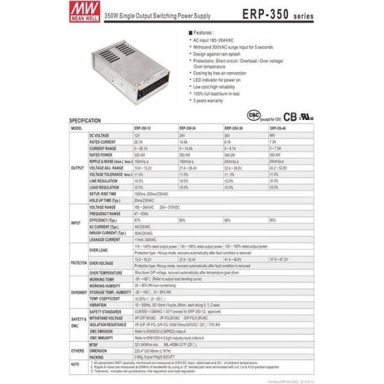 Original Taiwan MEAN WELL ERP-350-12 Rainproof Power Supply - 2