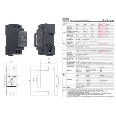 Original Taiwan MEAN WELL HDR-30-24 Rail Type Power Supply - 2