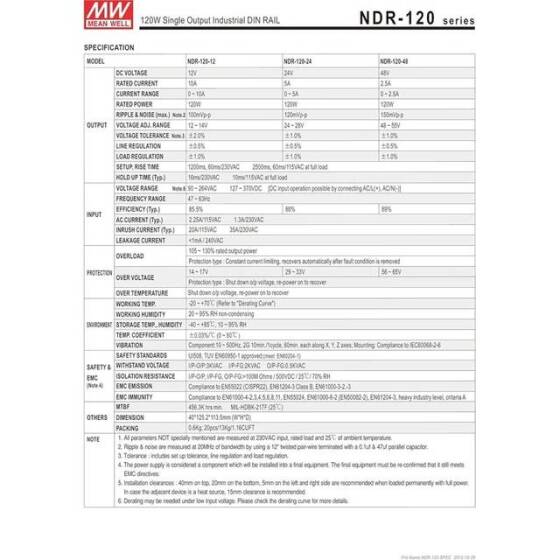 Original Taiwan MEAN WELL NDR-120-12 Rail Power Supply - 3