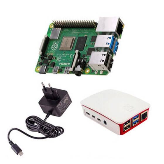 Raspberry Pi 4 1GB Kit - 1GB RAM + Standard Case + Power Supply - 1