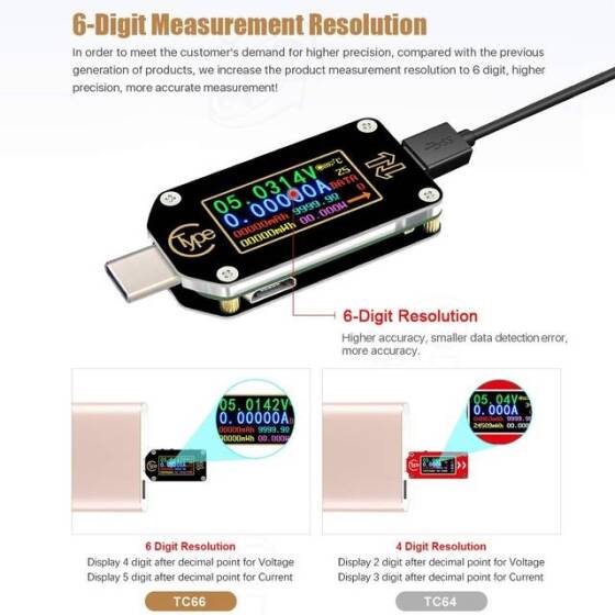 RD TC66 Type-C PD TTrigger USB-C Voltmeter Ammeter Voltage 2 Way Current Meter Multimeter PD Charger Battery USB Tester USB Communication + PD Switch - 4