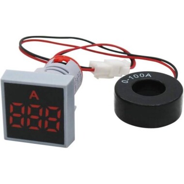 Red 0-100A 22mm AD16-22FSA Square Cover LED Ammeter Indicator Light With Transformer - 2
