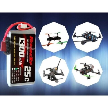 RED 1300MAH 2S 7.4V 25C High Power High Quality Model Airplane LIPO Battery T Female - 3