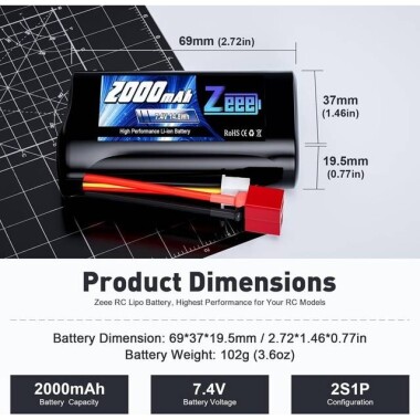 RED 1500MAH 2S 7.4V 35C High Power High Quality Model Airplane LIPO Battery T Female - 2