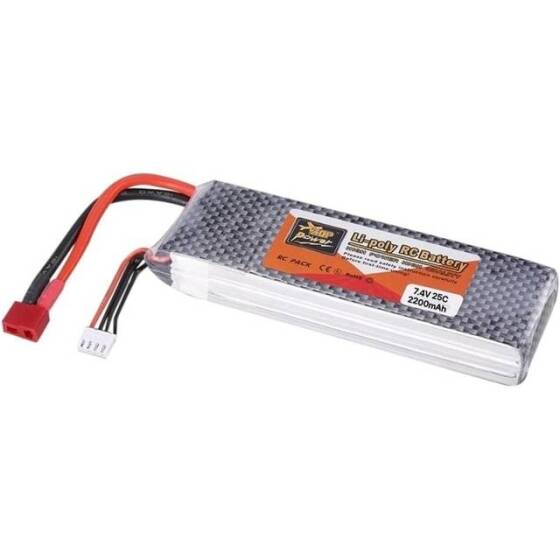 RED 2200MAH 2S 7.4V 25C High Power High Quality Model Airplane LIPO Battery T Female - 1