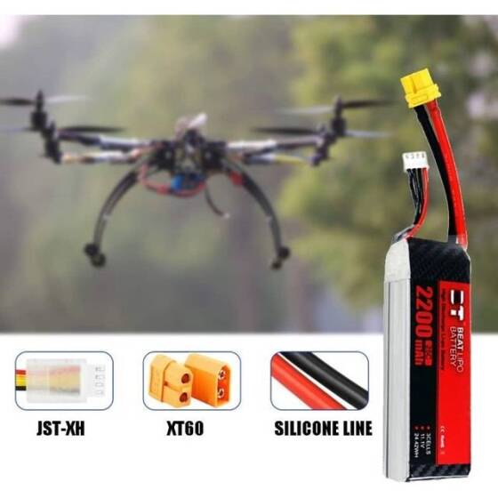RED 2200MAH 3S 11.1V 25C High Power High Quality Model Airplane LIPO Battery JST Female - 2