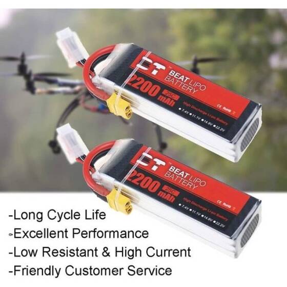 RED 2200MAH 3S 11.1V 25C High Power High Quality Model Airplane LIPO Battery JST Female - 4