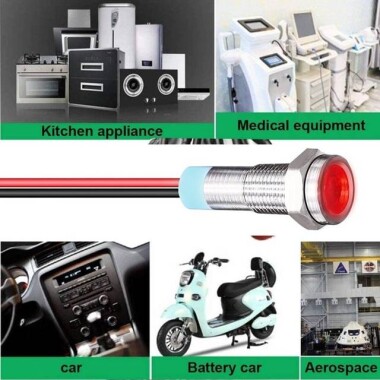 Red 220V 10mm LED Metal Indicator Light With 15cm Cable - 5