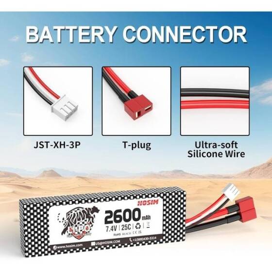 RED 2600MAH 2S 7.4V 25C Model Airplane LIPO Battery T Female - 5