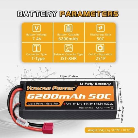 RED 3300MAH 2S 7.4V 25C Model Airplane LIPO Battery T Female - 5
