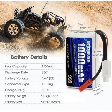 RED 5200MAH 2S 7.4V 35C High Power High Quality Model Airplane LIPO Battery JST Female - 2