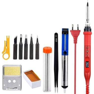 Red 908U 80W LCD Adjustable Temperature Soldering Irons 220V EU Plug - 1