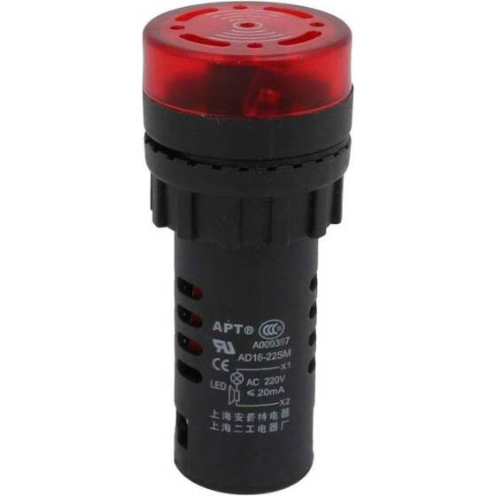 Red AC/DC12V 30mm AD16-30SM LED Signal Indicator Built-in Buzzer - 3