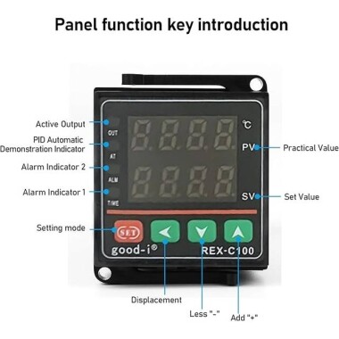 REXC100 Thermostat + SSR-40DA Solid State Relay + K Thermocouple 1m Probe Sensor SSR 12V Output TC(K- J- S- E) / RTD (PT100- CU50) Universal Input - 3
