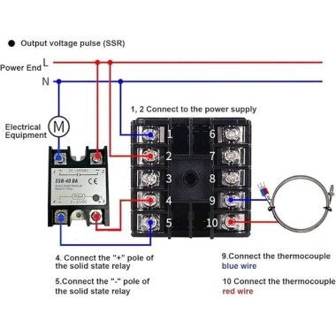 REXC100 Thermostat + SSR-40DA Solid State Relay + K Thermocouple 1m Probe Sensor SSR 12V Output TC(K- J- S- E) / RTD (PT100- CU50) Universal Input - 5