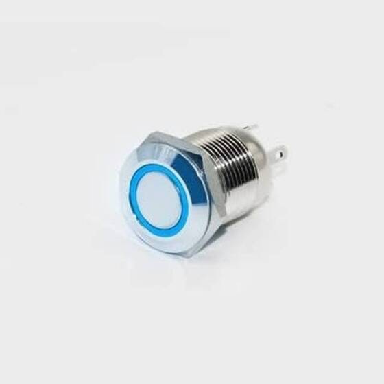 Short 12mm 220V Waterproof Momentary Self-Resert Metal Push Button Switch With Blue Led Light - 1
