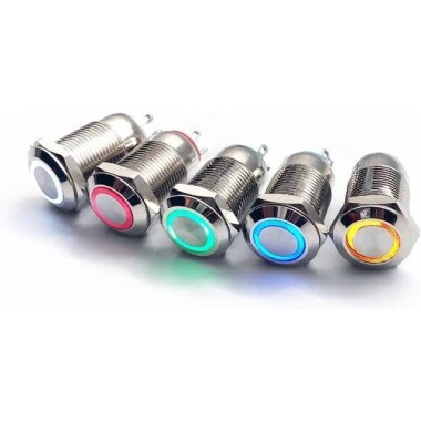 Short 12mm 220V Waterproof Momentary Self-Resert Metal Push Button Switch With Blue Led Light - 3