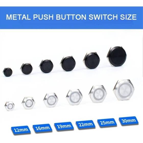 Short 12mm 3-6V Waterproof Momentary Self-Resert Metal Push Button Switch With White Led Light - 2