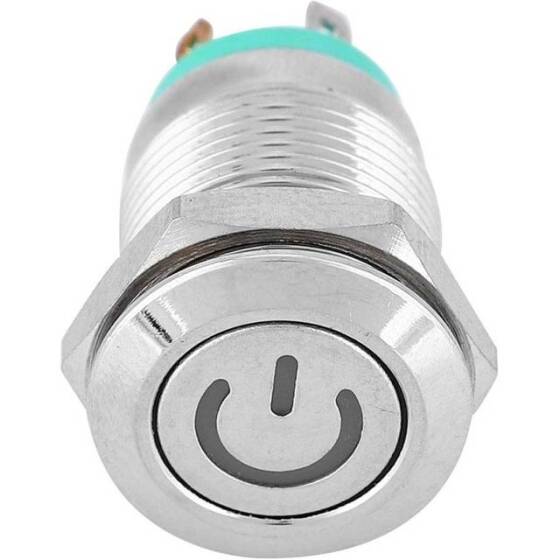 Short Flat Head 12mm 220V Waterproof Momentary Self-Resert Metal Push Button Switch With Green Led Light - 5