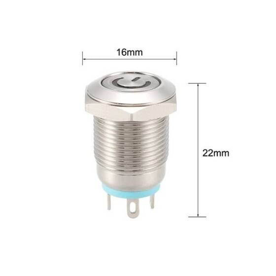Short Flat Head 12mm 3-6V Waterproof Momentary Self-Resert Metal Push Button Switch With Blue Led Light - 3