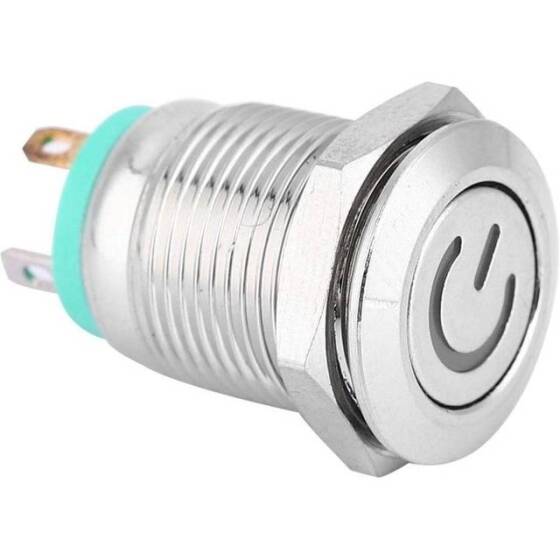 Short Flat Head 12mm 3-6V Waterproof Momentary Self-Resert Metal Push Button Switch With Green Led Light - 3