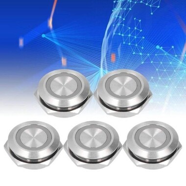 Short Flat Head 12mm 6-24V Waterproof Momentary Self-Resert Metal Push Button Switch With Red Led Light - 3