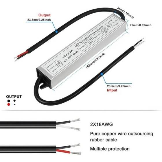 Silver Waterproof Power Supply 30W 12V 2.5A - 2