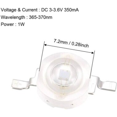 SMD 1W High Power LED Bulb 365-370nm Purple - 2
