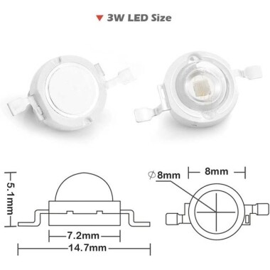 SMD 3W High Power LED Bulb 405-410nm Purple - 3