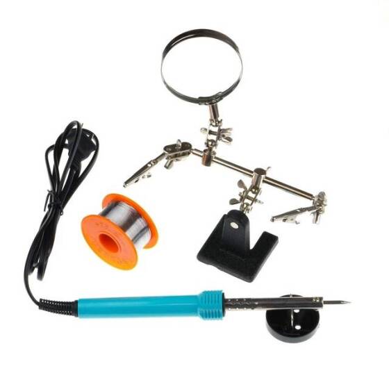 Soldering Starter Tool Kit - (30W Iron, Solder, Sponge, Helping Hand) - 2